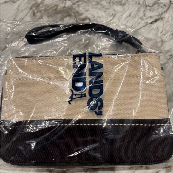 Lands' End Navy and Cream Canvas Tote - Picture 6 of 7